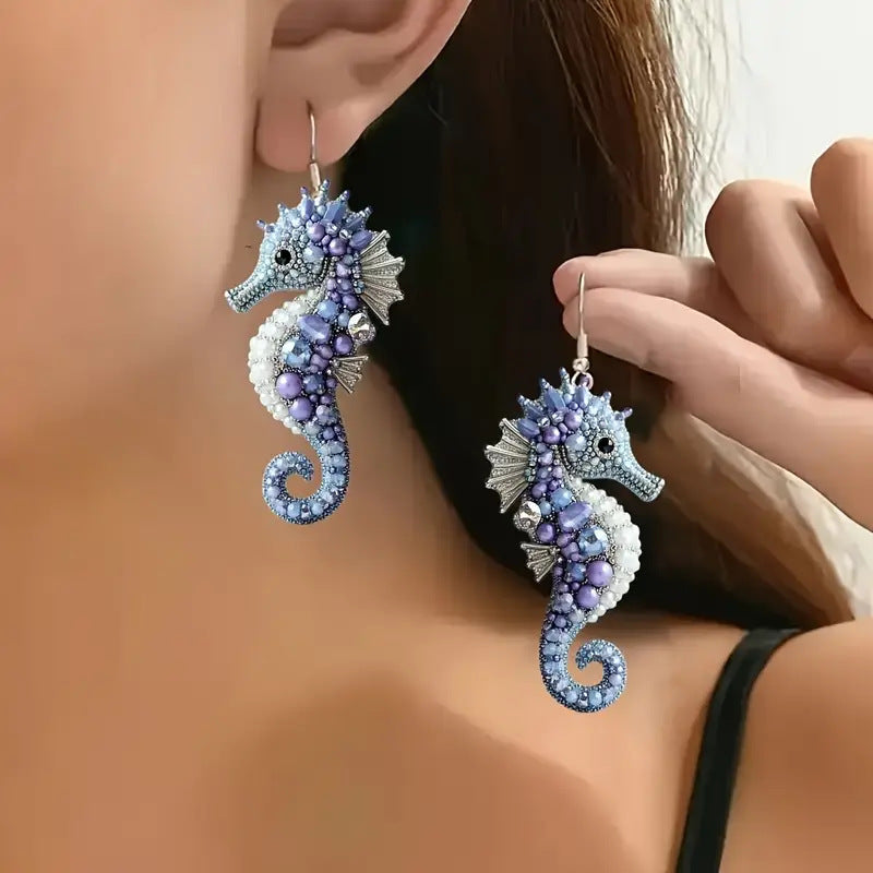 Wholesale Ocean Series Diamond Seahorse Pattern Earrings